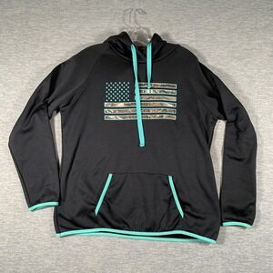 Realtree Hoodie Mens Large Black Pullover American Flag Camo Graphic Hunting